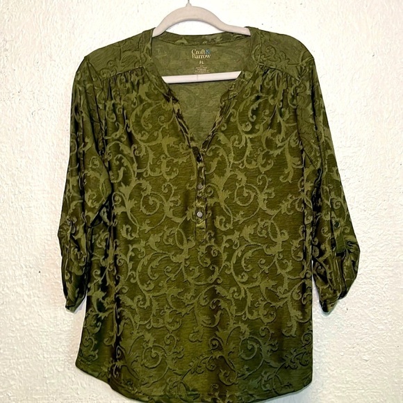 Croft & Barrow green multi design blouse size petite large - Picture 1 of 6
